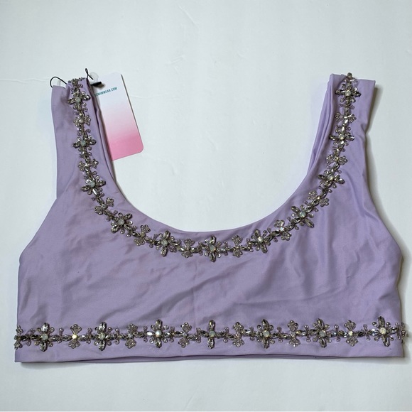 Oceanus Crystal Trimmed Purple Scoop Neck Bikini Top M/L - Picture 1 of 9